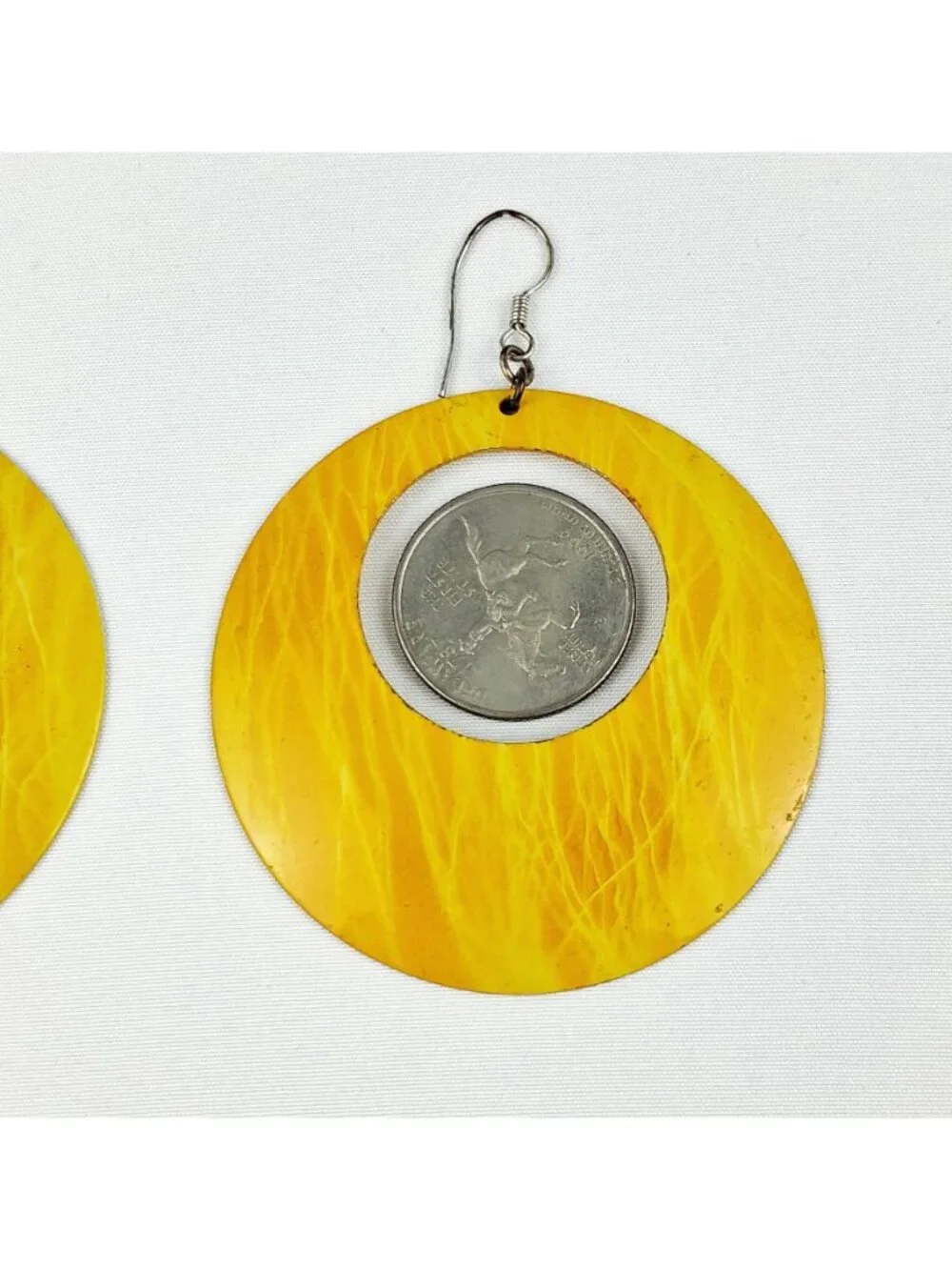 Yellow Circular Drop Earrings With Swirl Pattern - Lightweight & Stylish For Cas - Picture 11 of 11